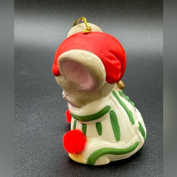 Jasco Christmas Ornament Lil Chimers Mouse Handpainted Bisque Porcelain Bell 80s - Picture 4 of 7